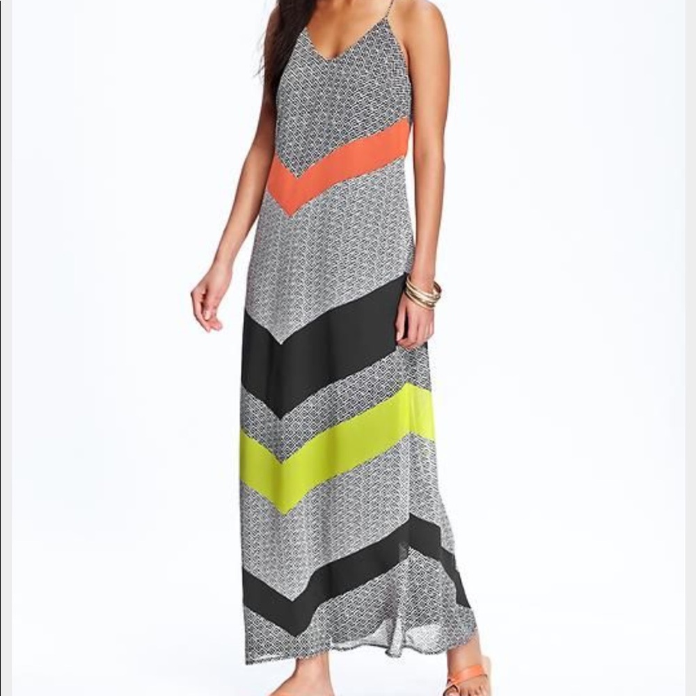 Old Navy Black, Coral & Neon Maxi Dress
